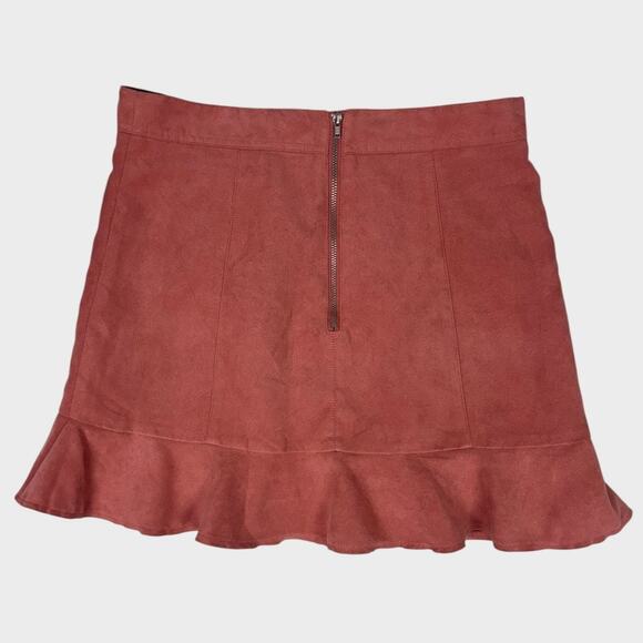 H&M Divided Size 12 Ruffle Hem Short Skirt Salmon Pink soft Suede Feel - Picture 4 of 8